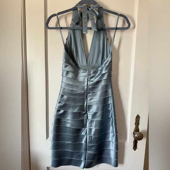 BCBGMaxAzria Backless Slate Blue Halter Cocktail Dress (altered to fit XS-00) - Picture 2 of 10